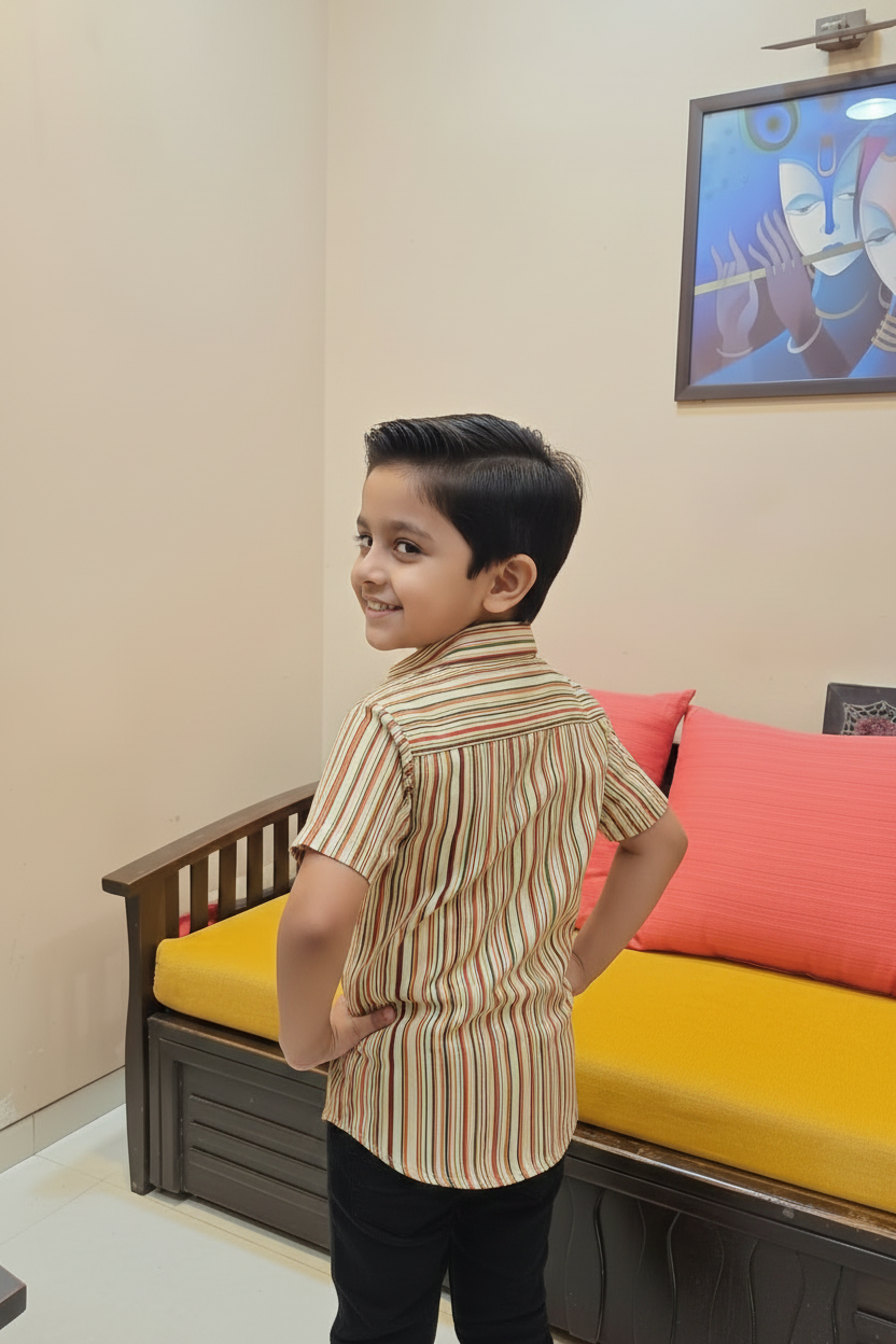 Son MultiLine Color Color Vertical Shirt in Cotton