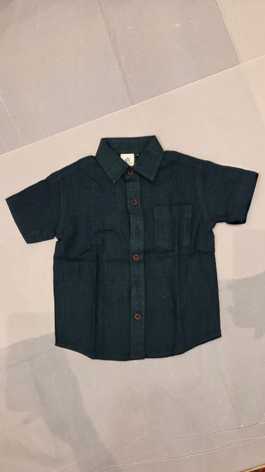 Son Bottle Green Color Color Vertical Shirt in Cotton