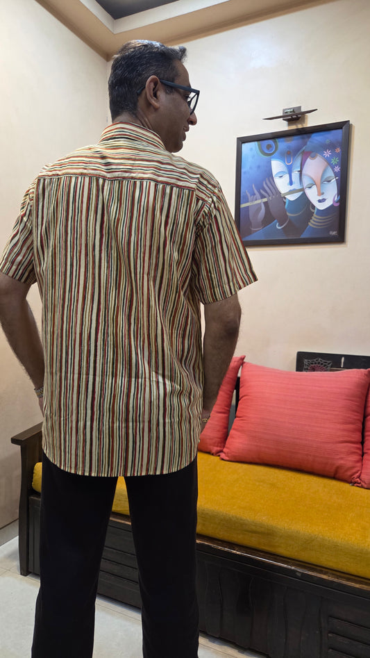 Father MultiLine Color Vertical Half Shirt in Cotton