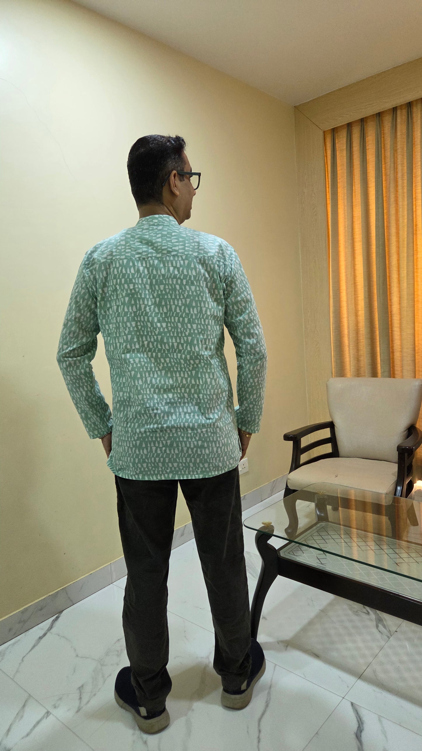 Father Light Green Color Kurta Shirt Full Hand in Cotton