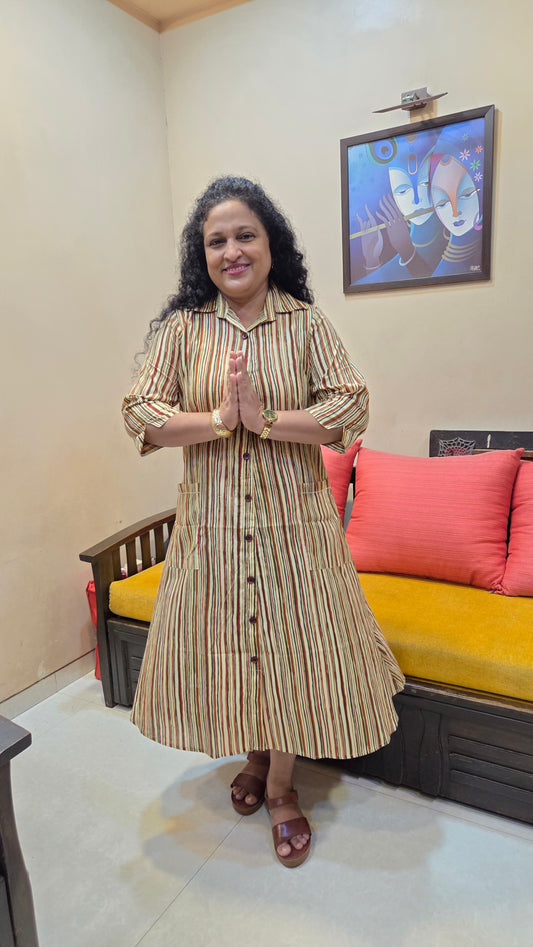 Mother Multicolor Vertical Shirt Dress in Cotton