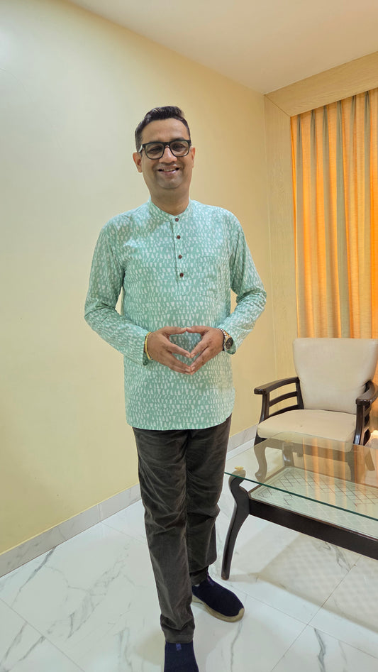 Father Light Green Color Kurta Shirt Full Hand in Cotton