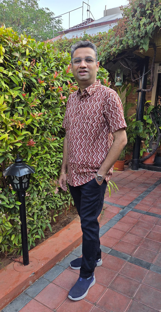 Father Brown Vertical Half Shirt in Cotton