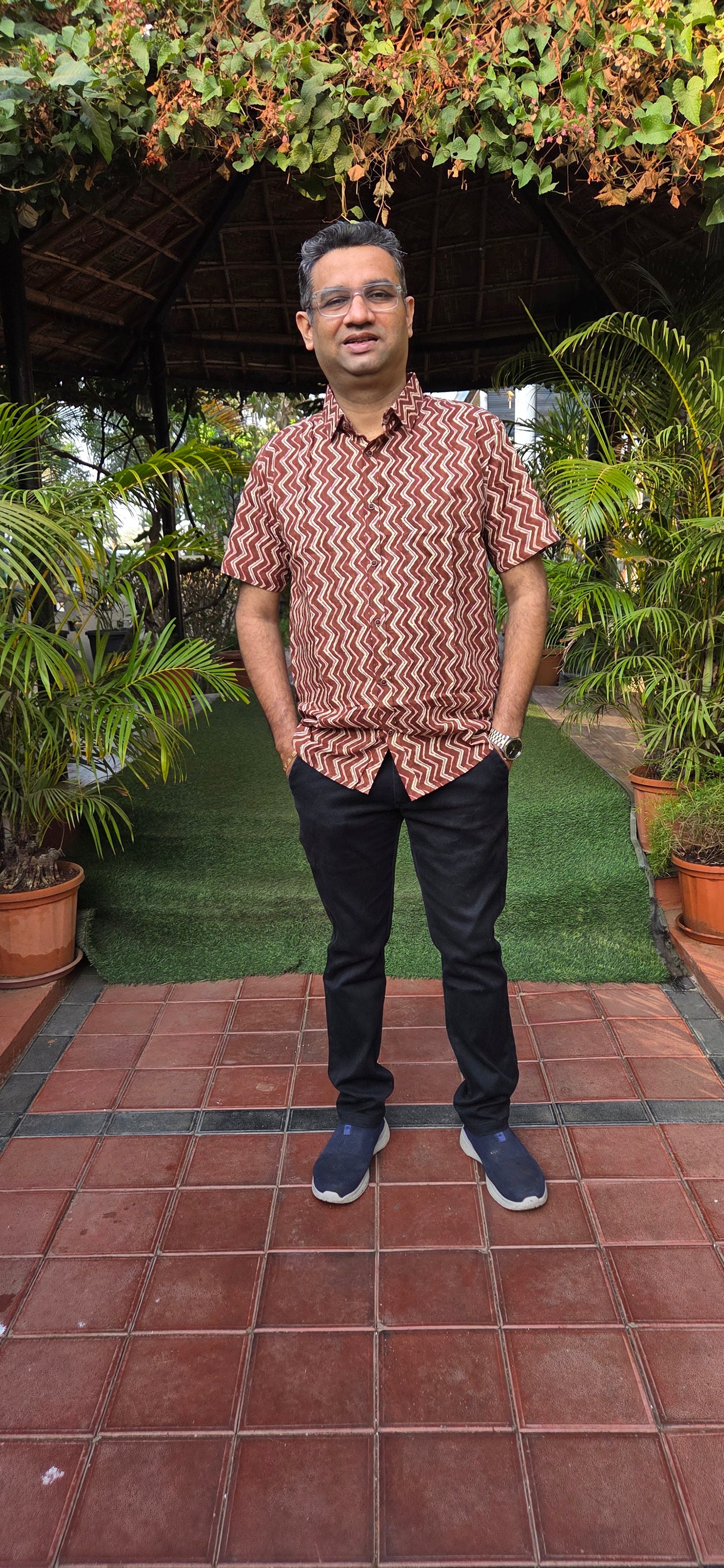Father Brown Vertical Half Shirt in Cotton