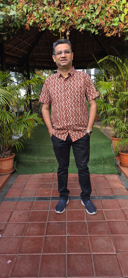 Father Brown Vertical Half Shirt in Cotton