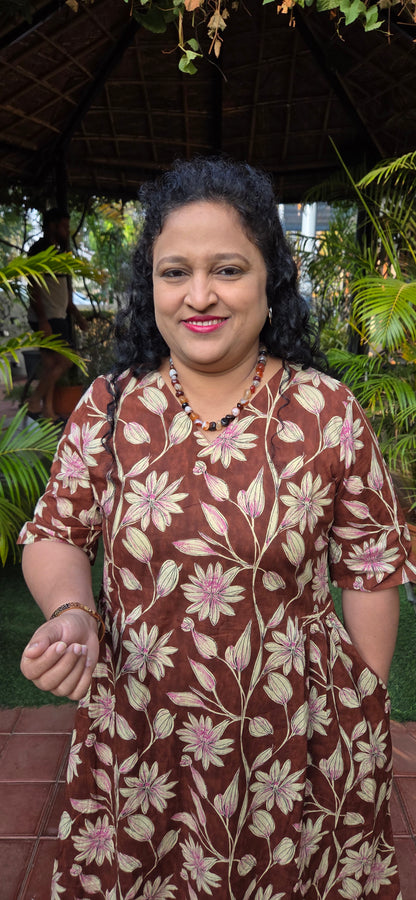 Mother Brown Floral Chunni  Dress