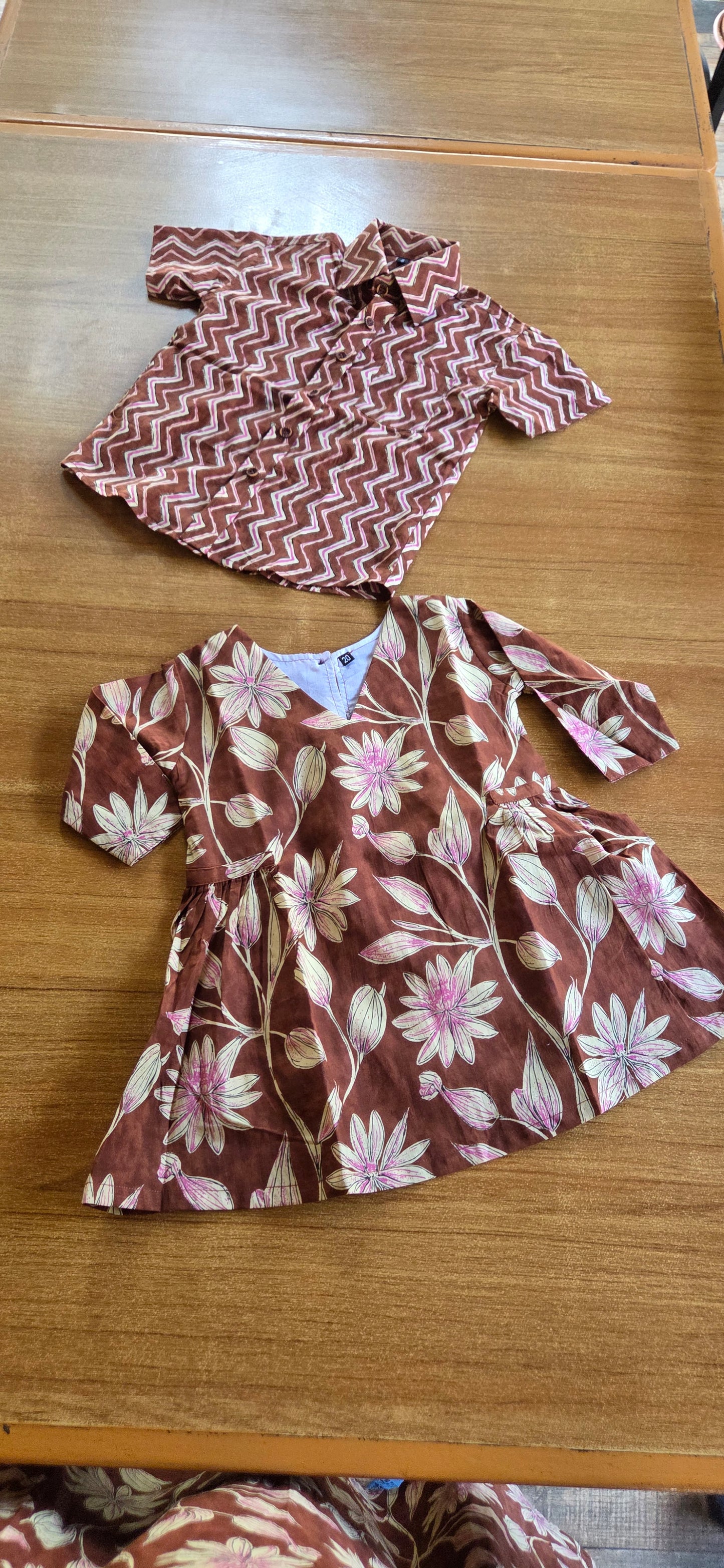 Daughter Brown Floral Frock in Cotton