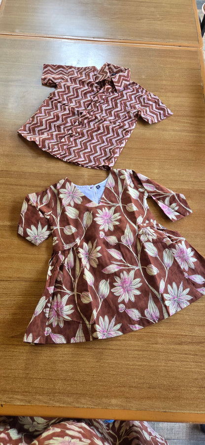 Daughter Brown Floral Frock in Cotton