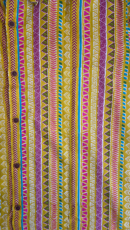 Father Yellow Color Vertical  Half Shirt in Cotton