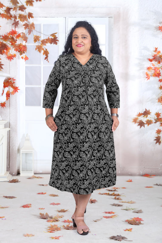 Mother Black A Line Dress in Cotton