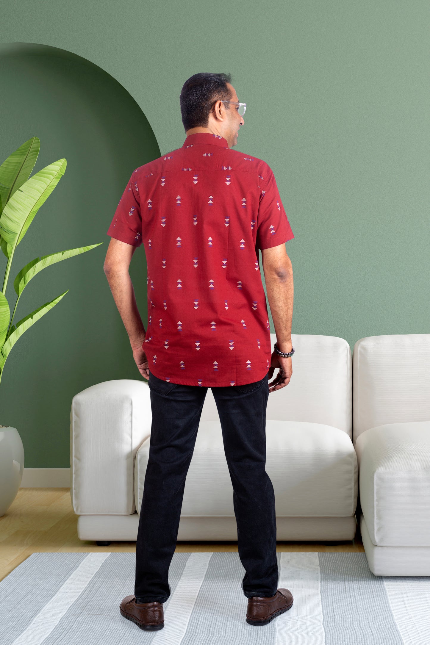 Father Maroon Butta Half Shirt in Cotton