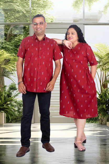 Mother Maroon Butta Chunni  Dress