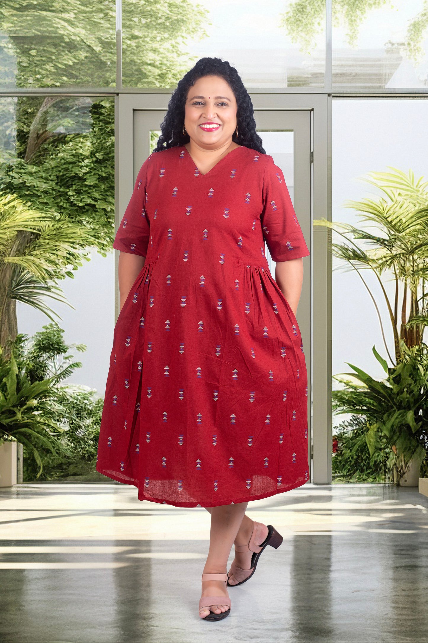 Mother Maroon Butta Chunni  Dress