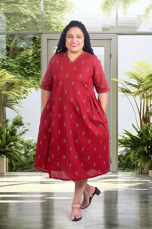 Mother Maroon Butta Chunni  Dress