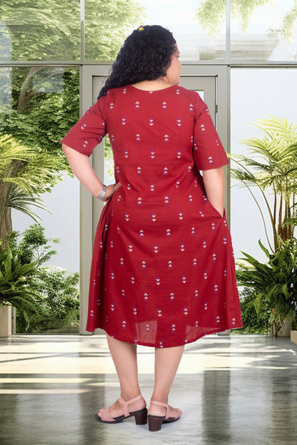 Mother Maroon Butta Chunni  Dress