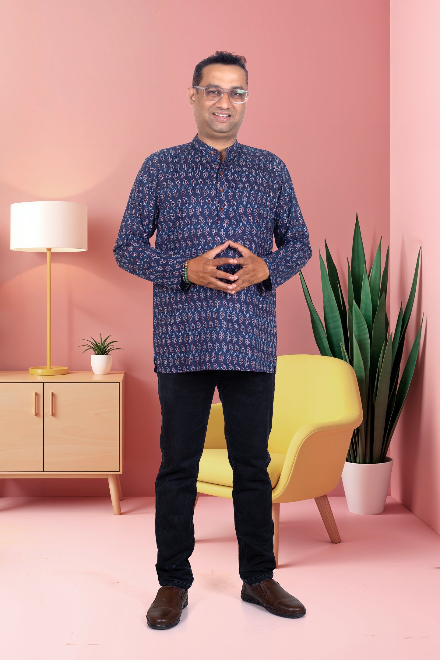 Father Blue Butta Kurta Shirt in Cotton