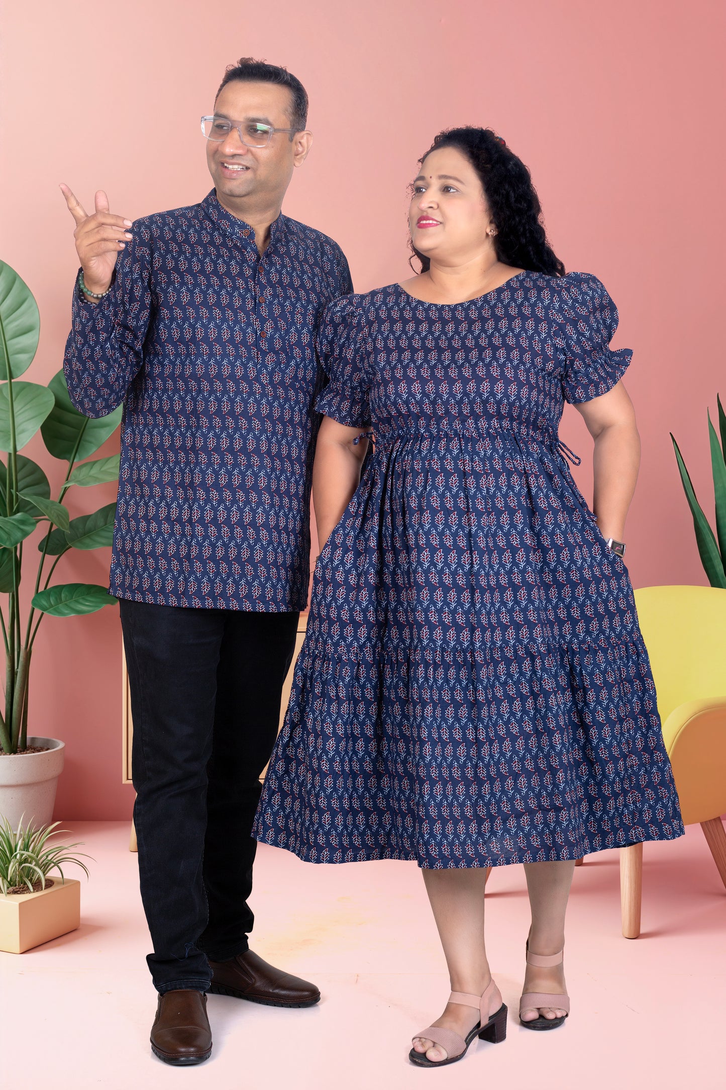 Father Blue Butta Kurta Shirt in Cotton