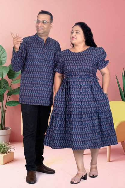 Father Blue Butta Kurta Shirt in Cotton