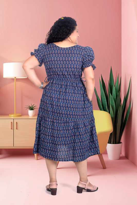 Mother Blue Butta Fugga Sleeves Dress in Cotton