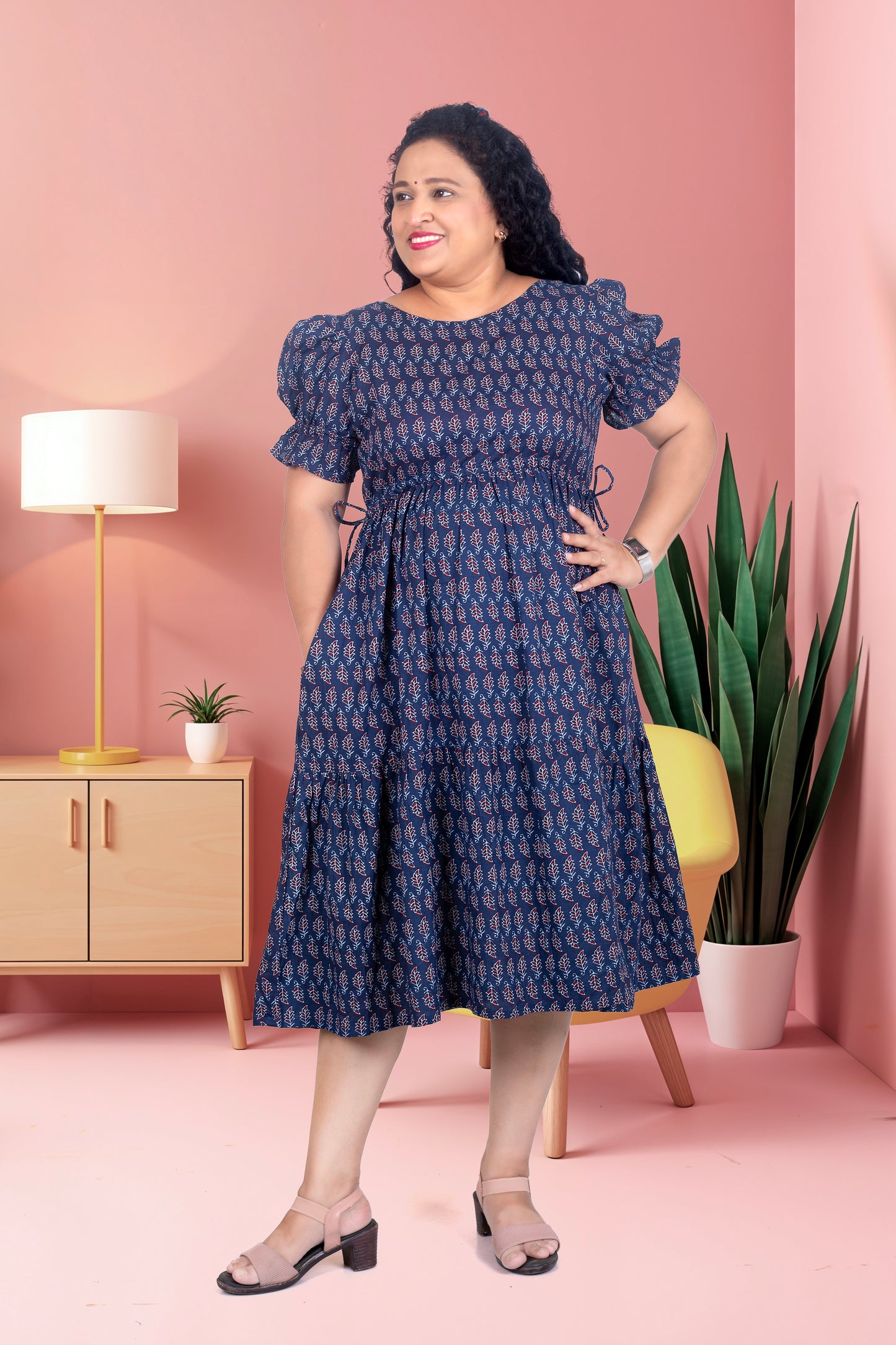 Mother Blue Butta Fugga Sleeves Dress in Cotton