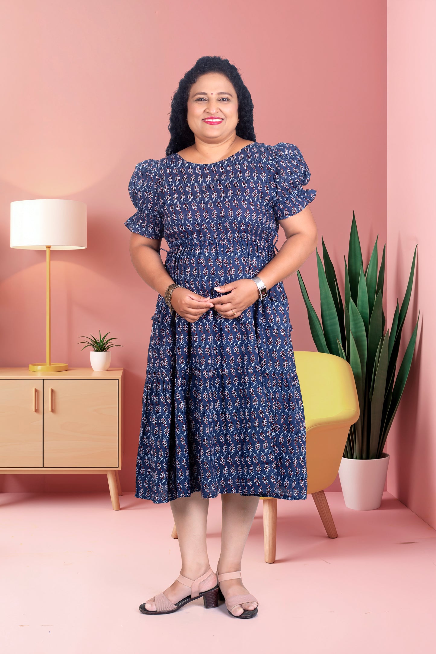 Mother Blue Butta Fugga Sleeves Dress in Cotton