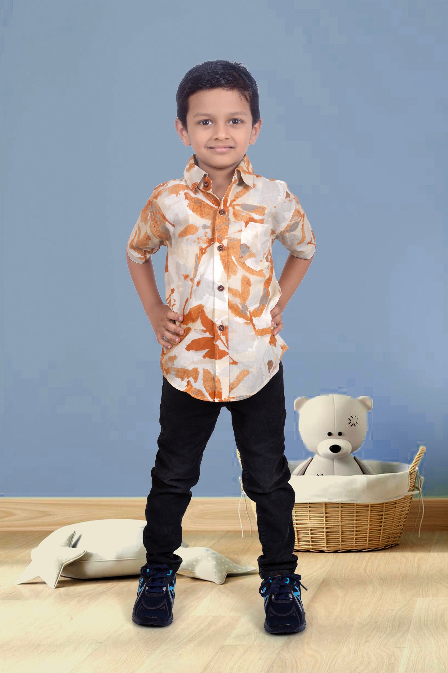 Son Marble Print Shirt in Cotton