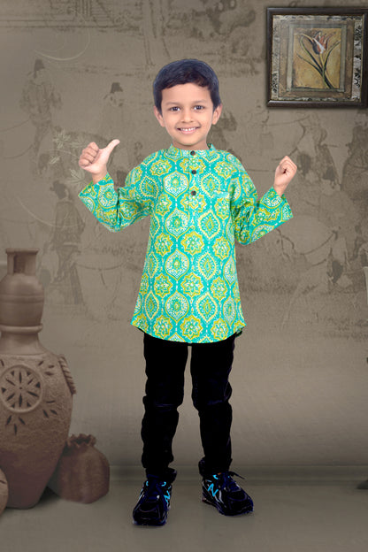 Son Green Printed Kurta Shirt in Cotton