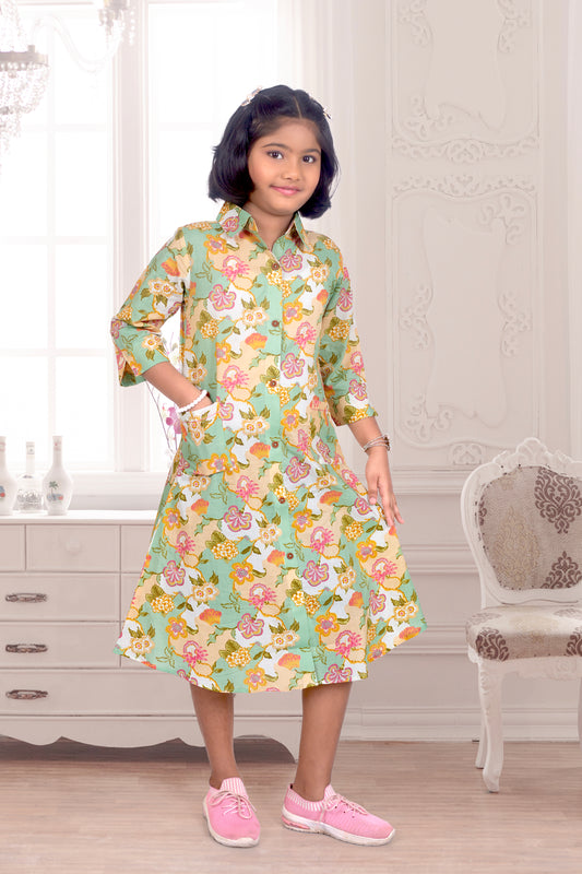 Daughter Green Shirt Dress in Cotton