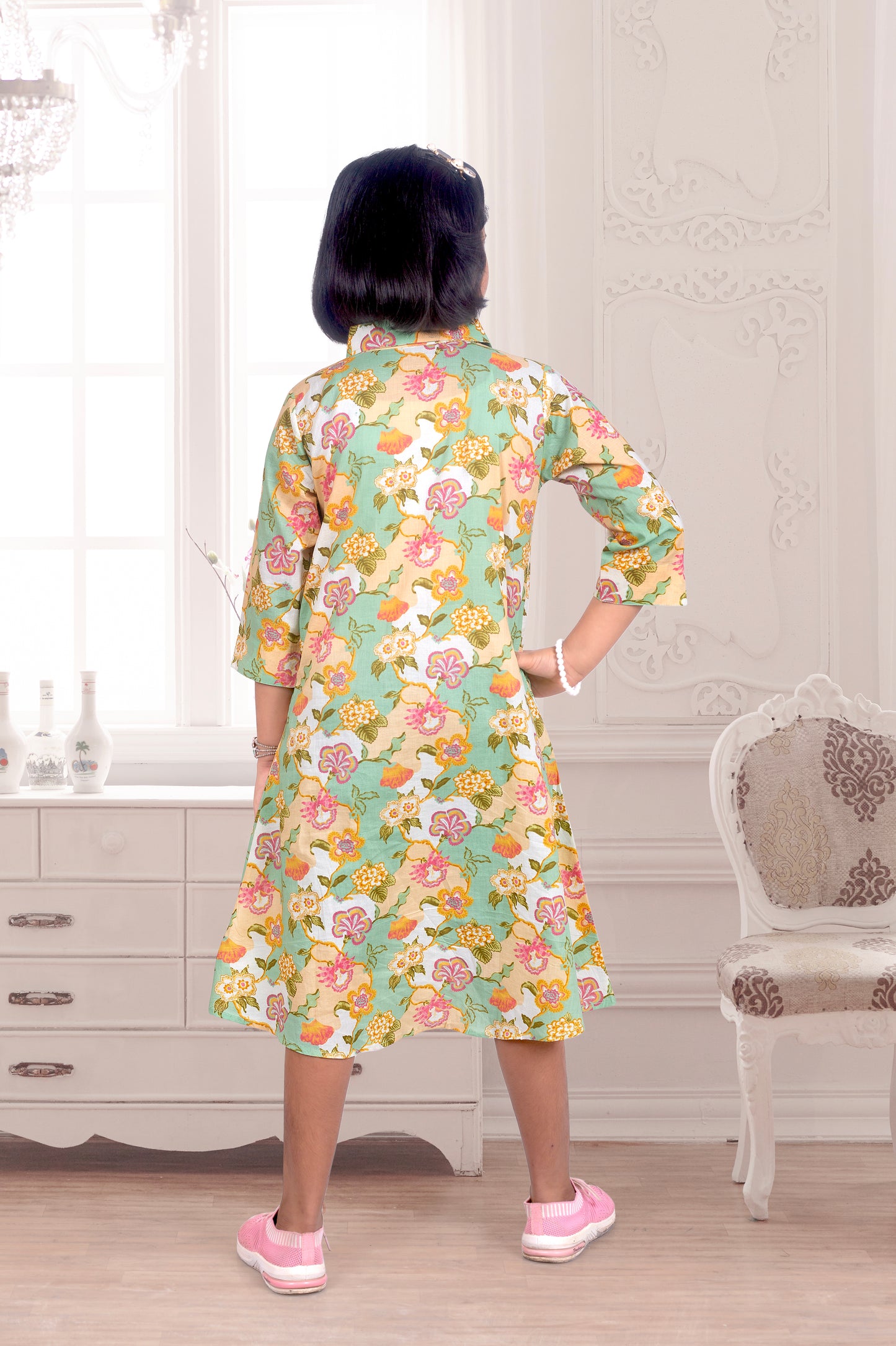 Daughter Green Shirt Dress in Cotton