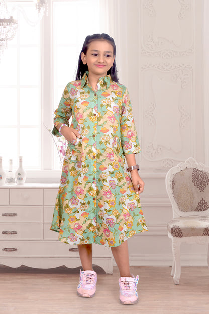 Daughter Green Shirt Dress in Cotton
