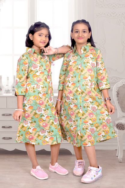 Daughter Green Shirt Dress in Cotton