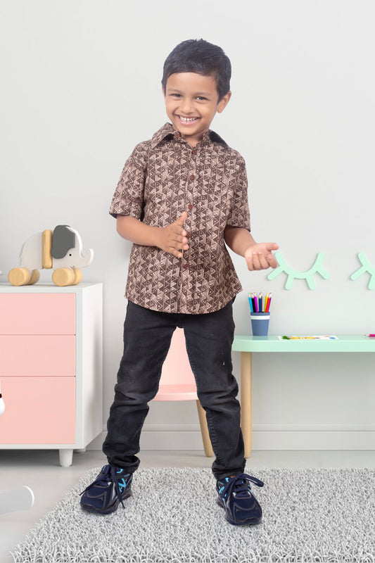 Son Coffee Half Sleeves Shirt in Cotton