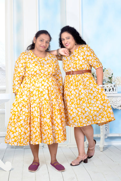 Mother Yellow Flower Cotton Nadi Dress