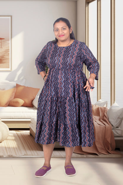 Mother Blue Zigzag Cotton Nadi Dress