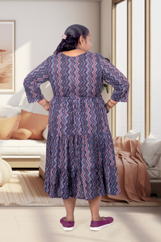 Mother Blue Zigzag Cotton Nadi Dress