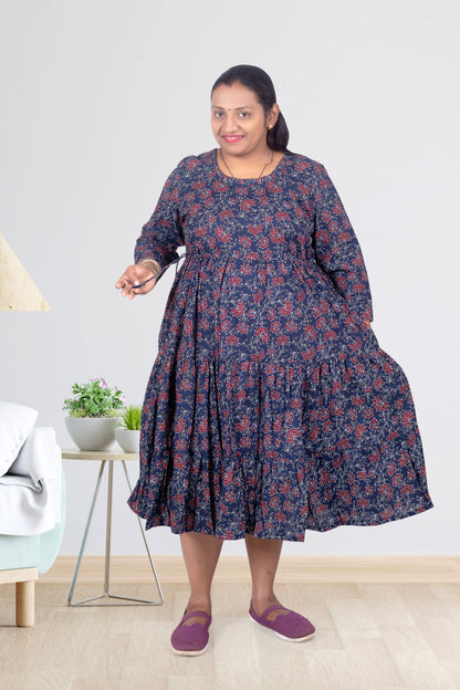 Mother Blue Flower Cotton Nadi Dress
