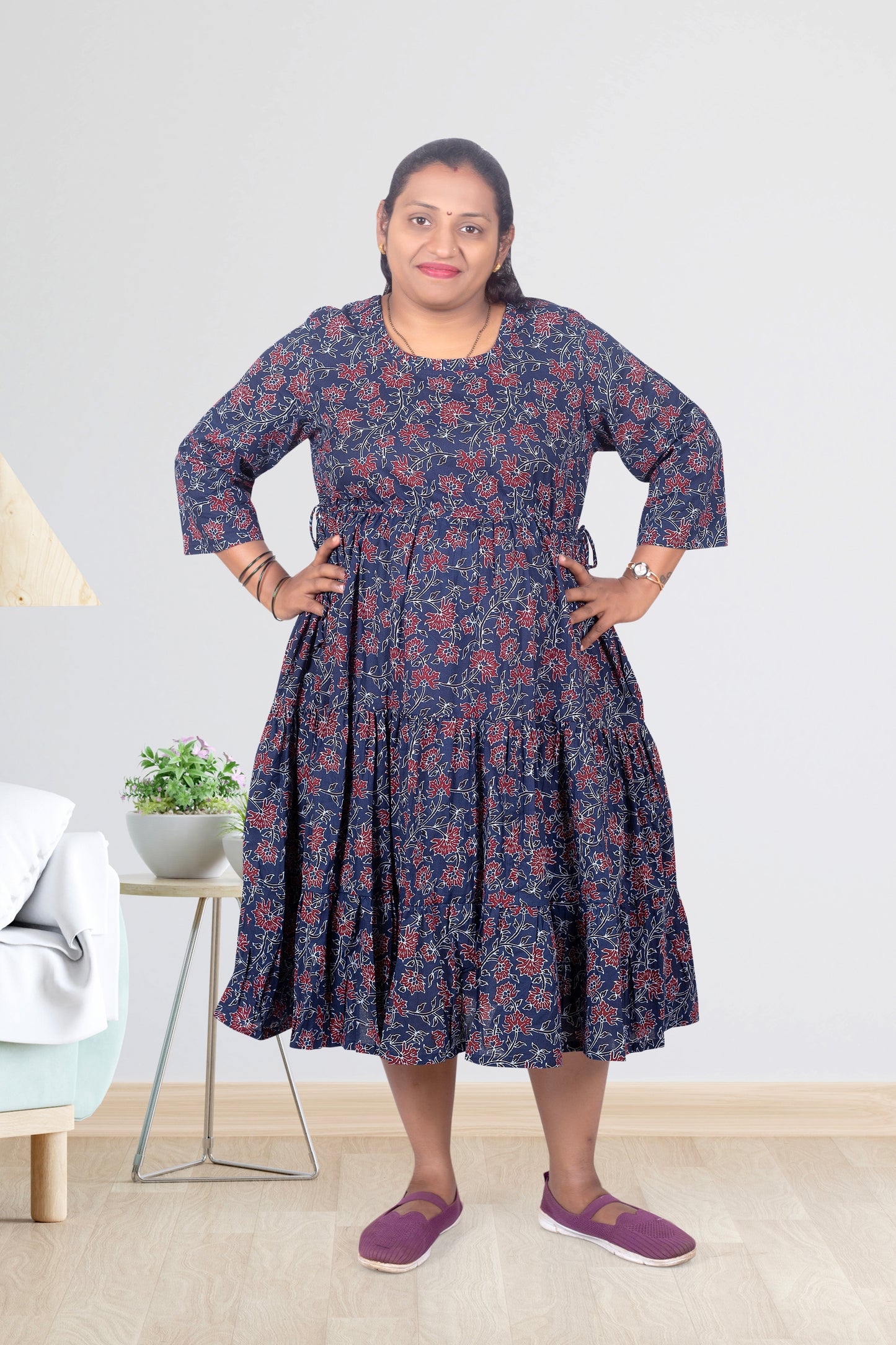 Mother Blue Flower Cotton Nadi Dress