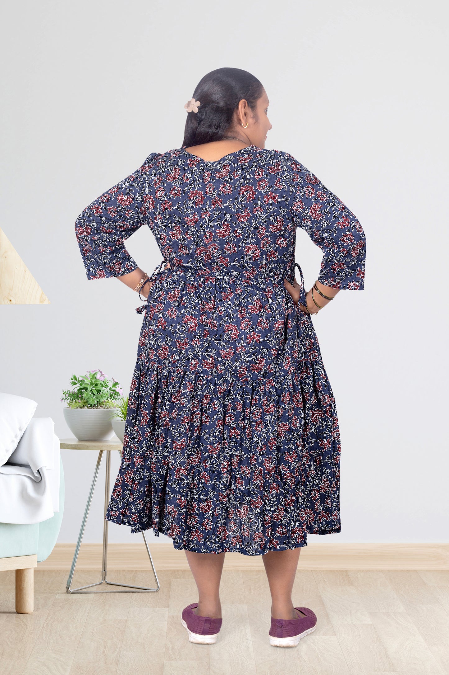 Mother Blue Flower Cotton Nadi Dress