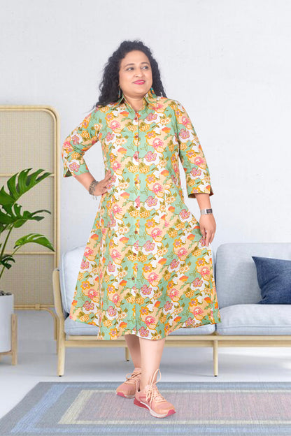 Mother Green Floral Shirt Dress in Cotton