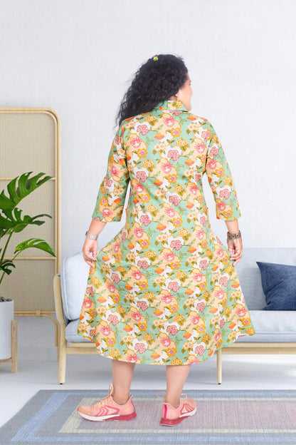 Mother Green Floral Shirt Dress in Cotton