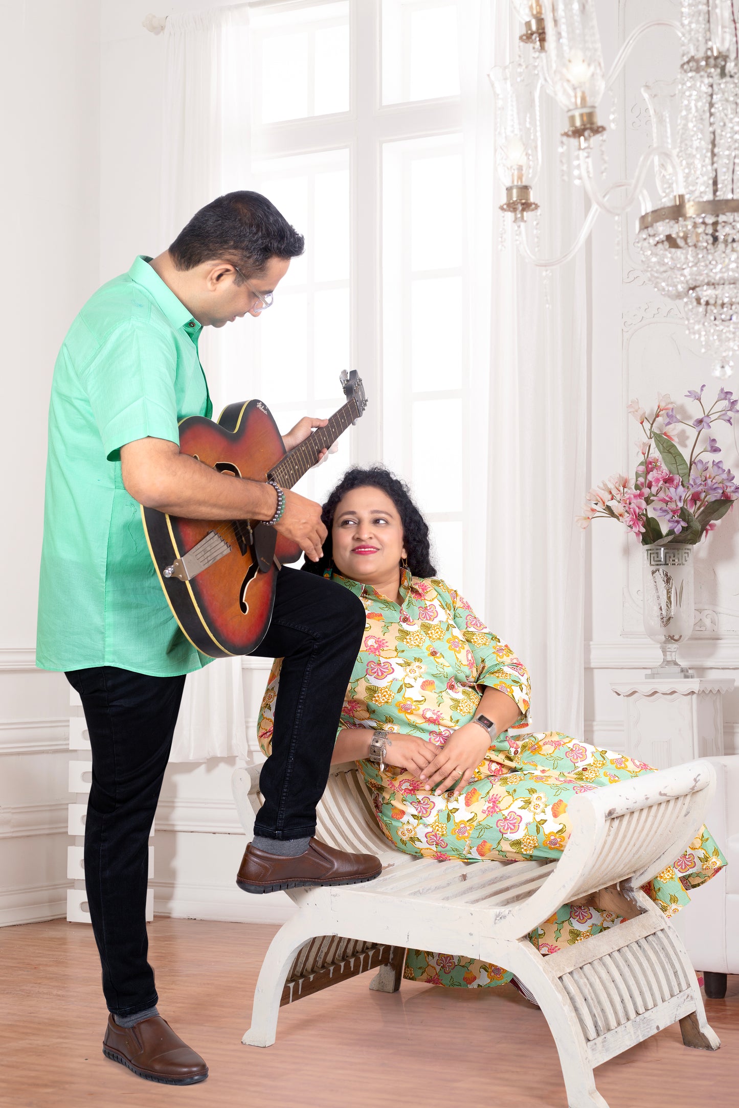 Mother Green Floral Shirt Dress in Cotton