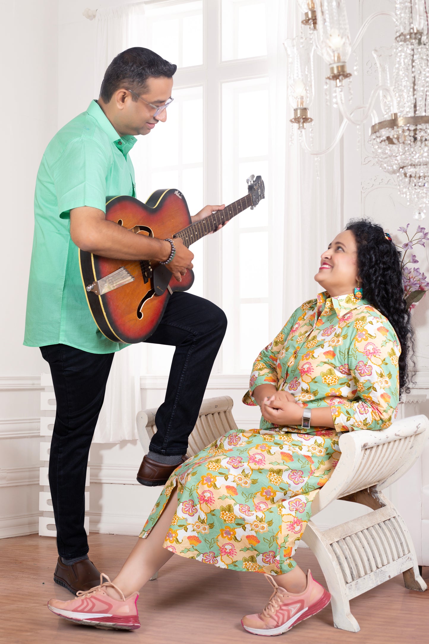 Mother Green Floral Shirt Dress in Cotton