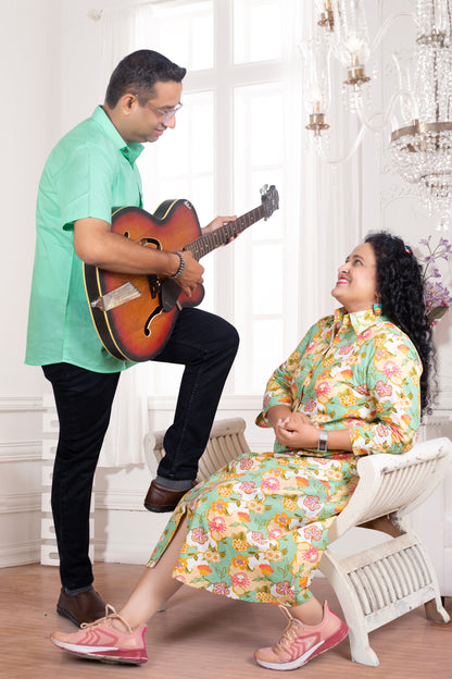 Mother Green Floral Shirt Dress in Cotton