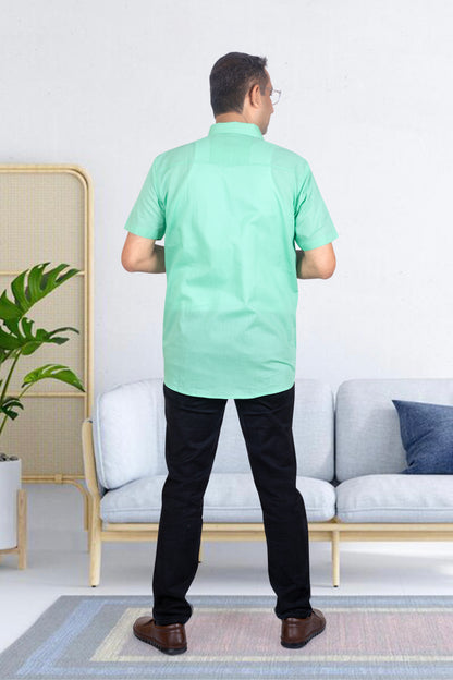 Father Plain Green Half Shirt in Cotton