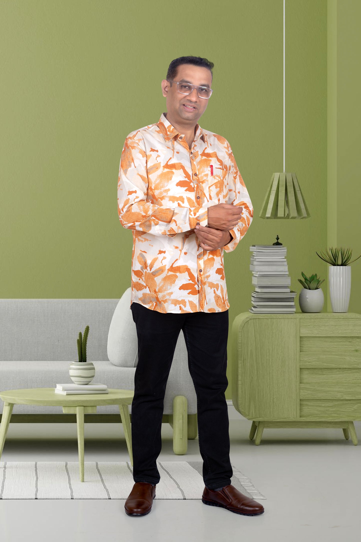 Father Full Hand Marble Print Shirt in Cotton