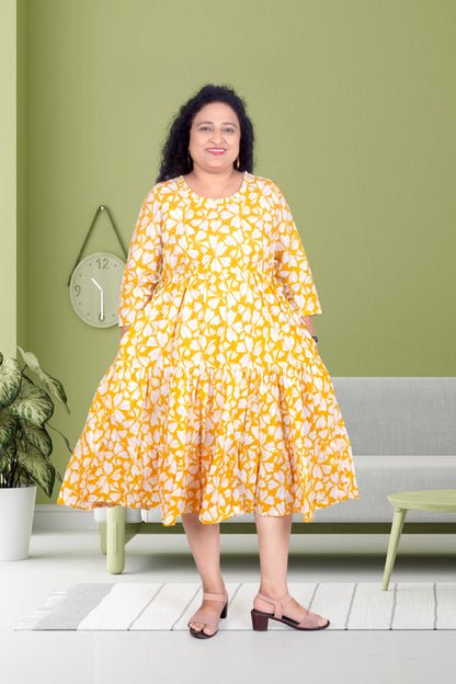 Mother Yellow Flower Cotton Nadi Dress