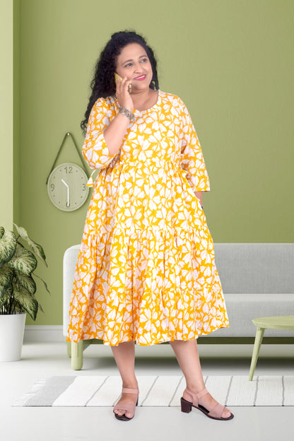 Mother Yellow Flower Cotton Nadi Dress