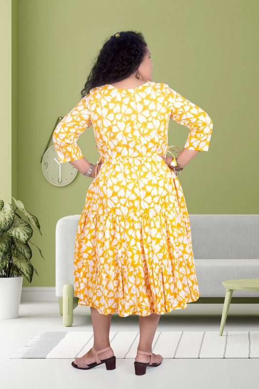 Mother Yellow Flower Cotton Nadi Dress