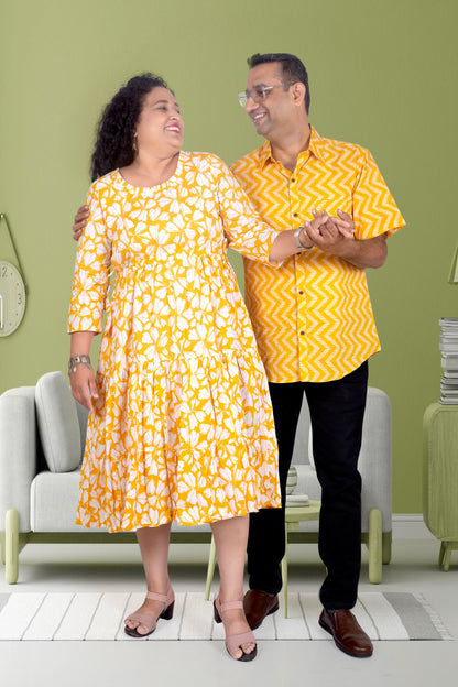 Mother Yellow Flower Cotton Nadi Dress