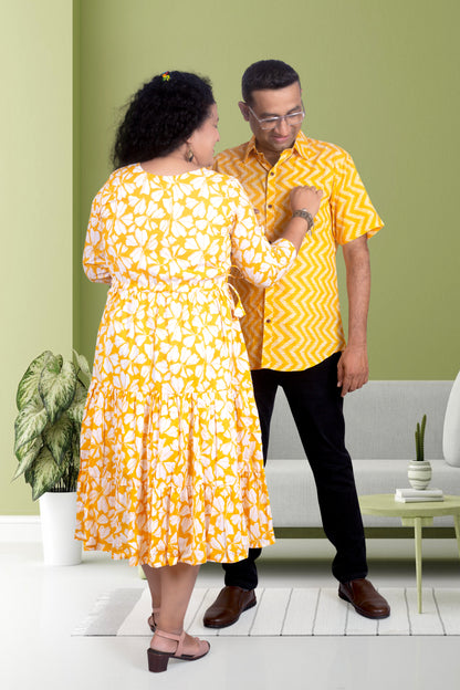 Mother Yellow Flower Cotton Nadi Dress